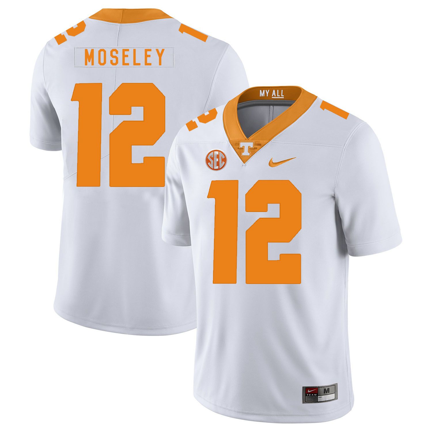 Men Tennessee Volunteers #12 Moseley White Customized NCAA Jerseys